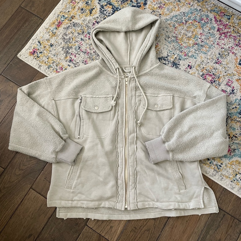 Free People Cream Sherpa Hoodie Jacket